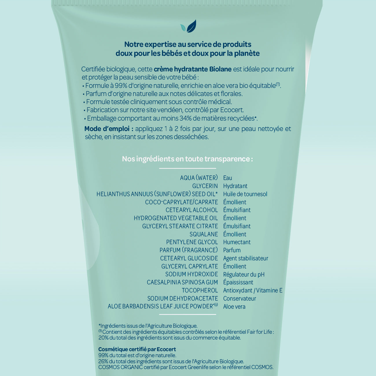 Crème Hydratante certifiée biologique