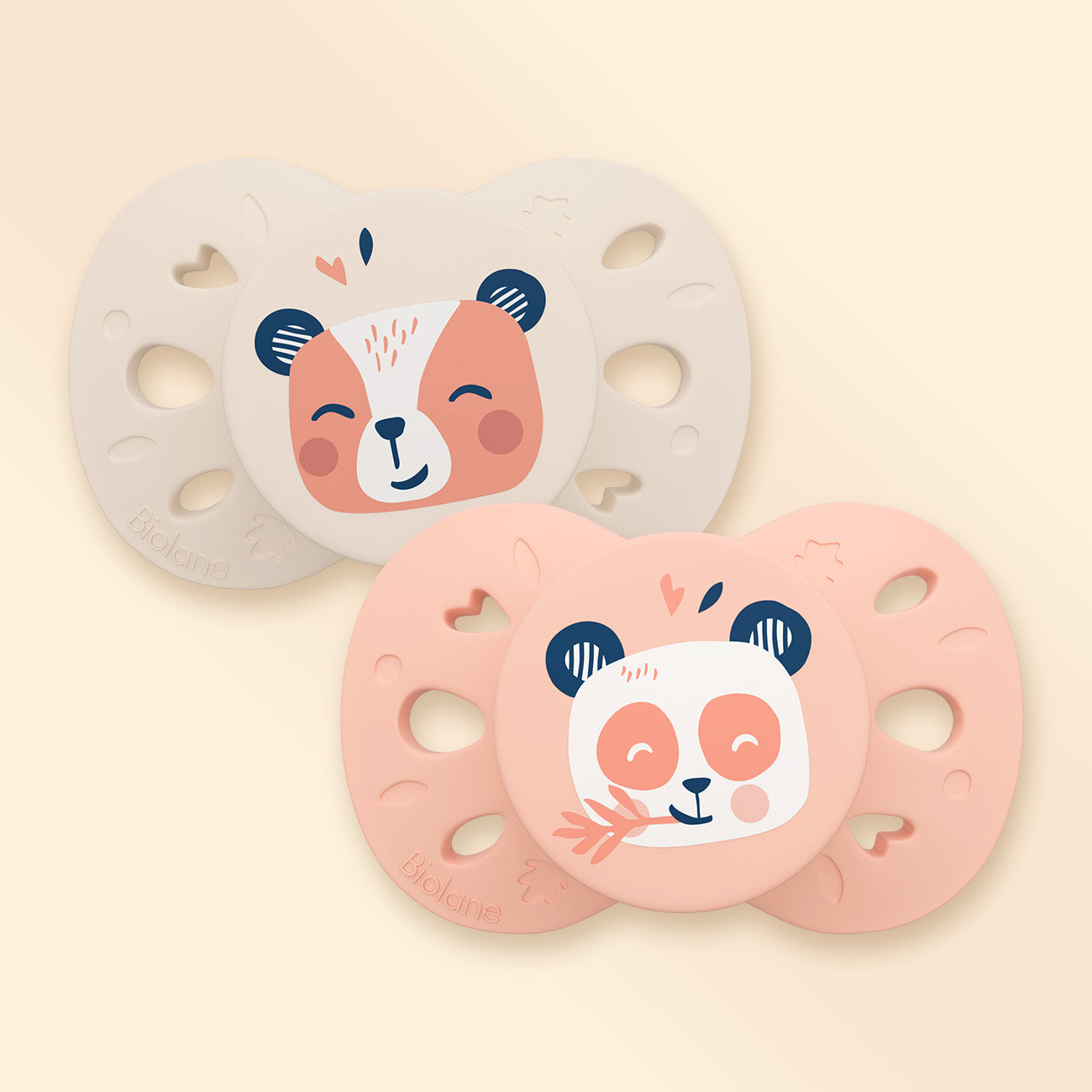 Lot de 2 sucettes anatomiques animaux +18 mois Rose