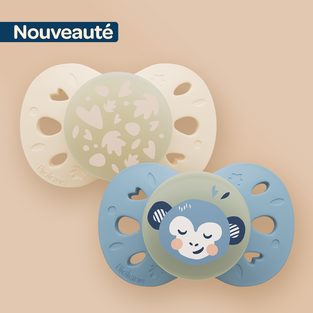 Lot de 2 sucettes nuit anatomiques animaux