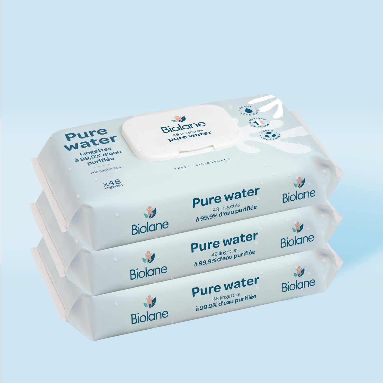 Lot 3x Lingettes Pure Water