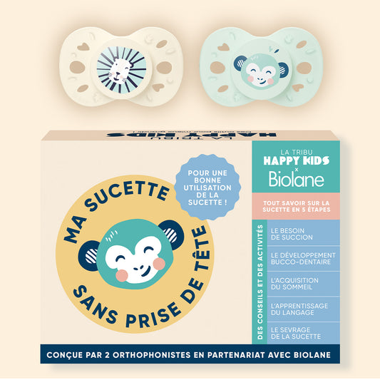 Coffret "Ma sucette sans prise de tête" + sucettes anatomiques animaux