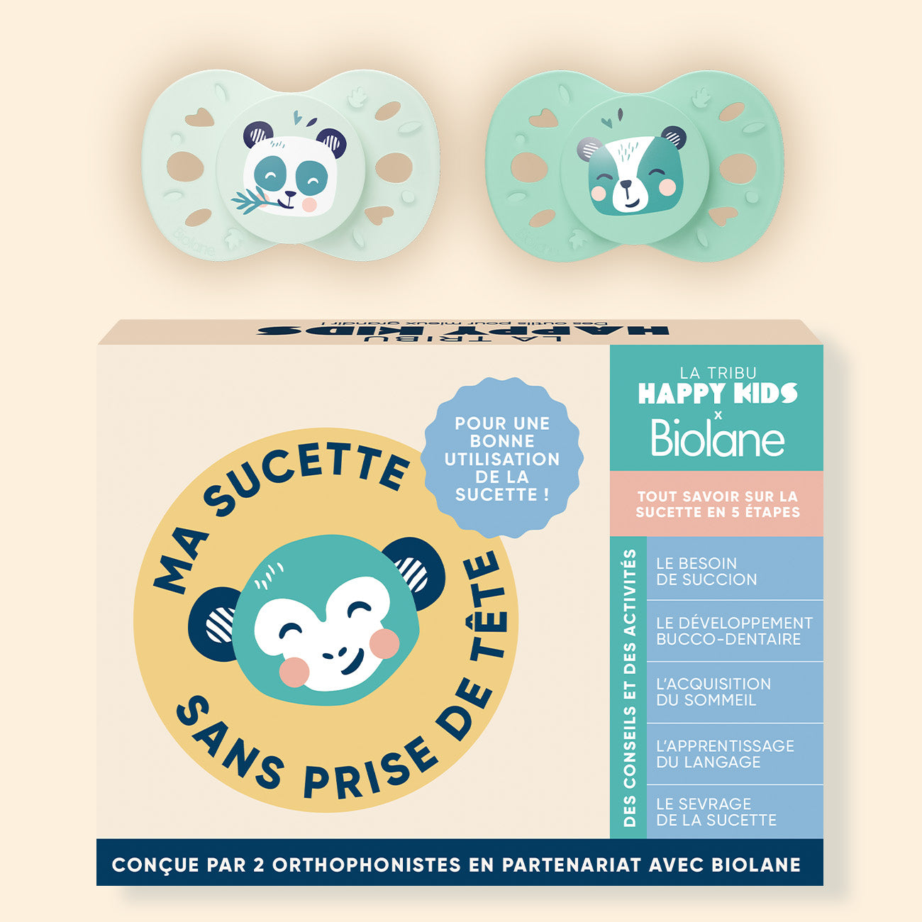 Coffret "Ma sucette sans prise de tête" + sucettes anatomiques animaux