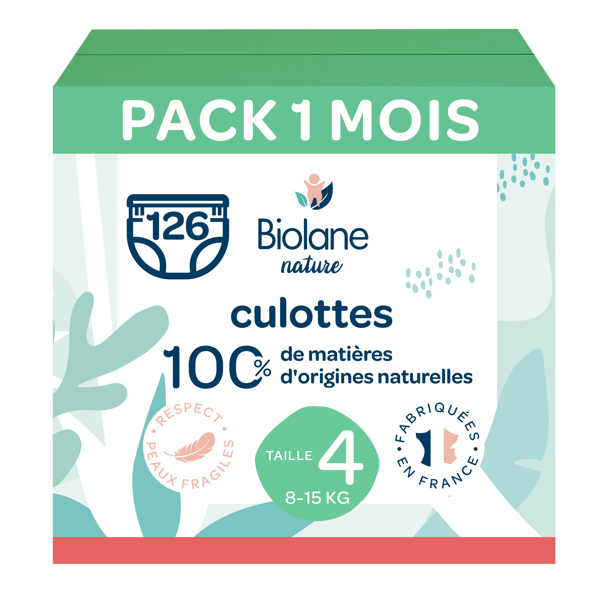 Pack 1 mois couches culottes Biolane Nature de 8 à 15 kg