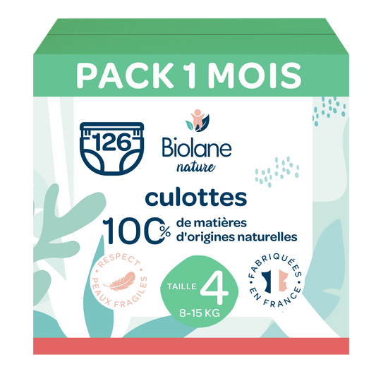 Pack 1 mois couches culottes Biolane Nature de 8 à 15 kg